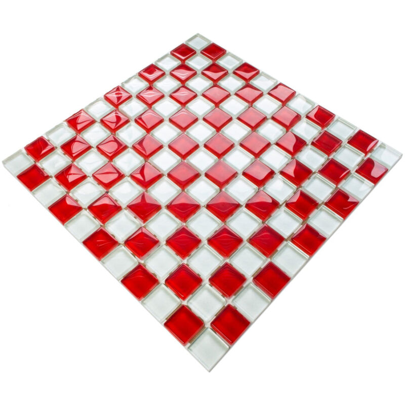 foto del prodotto ilcom mosaico in vetro su rete per bagno e cucina 30cm x 30cm red cross