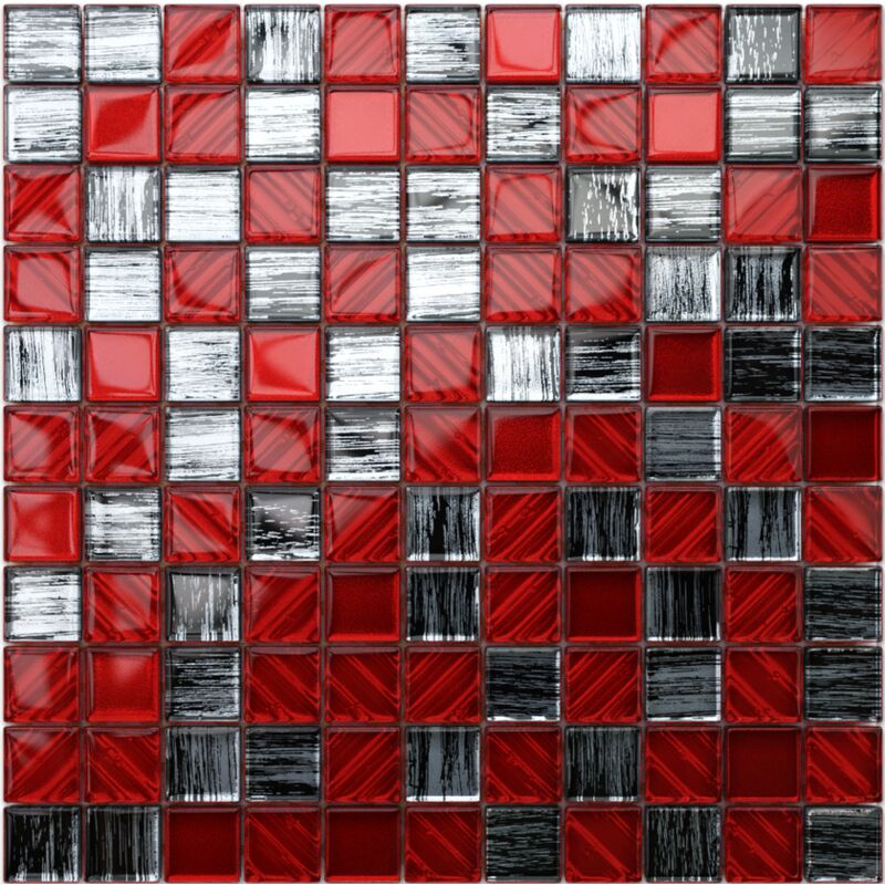 foto del prodotto ilcom mosaico in vetro su rete per bagno e cucina 30cm x 30cm red jeans