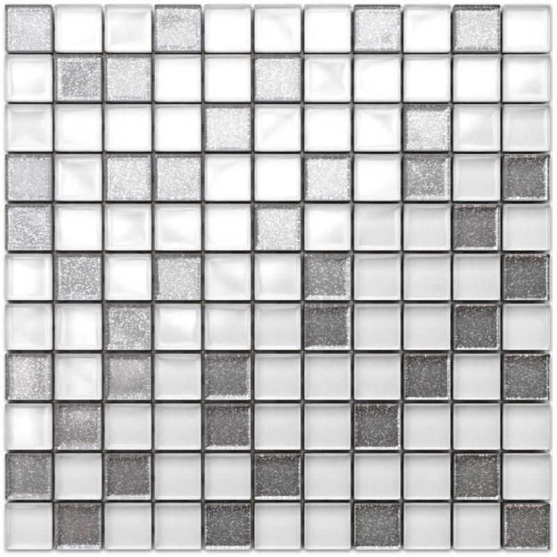 foto del prodotto ilcom mosaico in vetro su rete per bagno e cucina 30cm x 30cm silver crystal