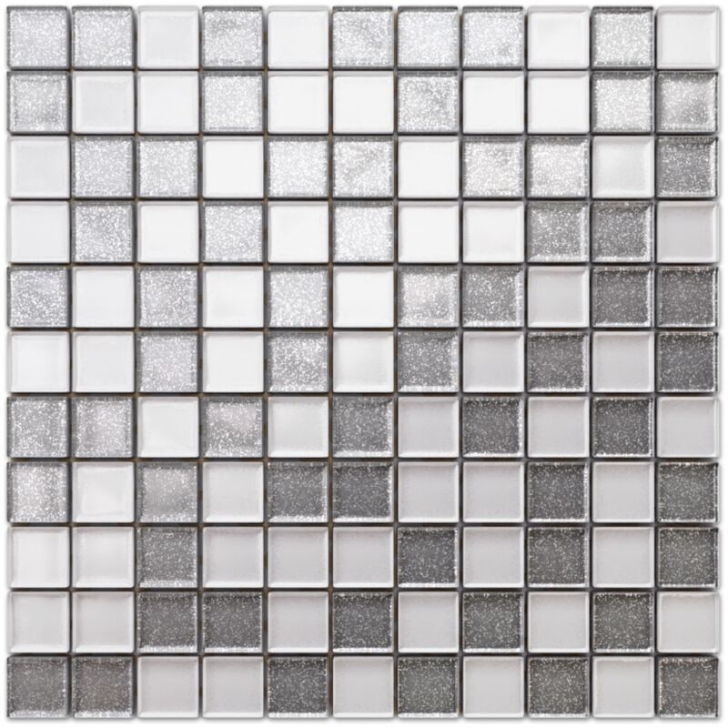 foto del prodotto ilcom mosaico in vetro su rete per bagno e cucina 30cm x 30cm silver white