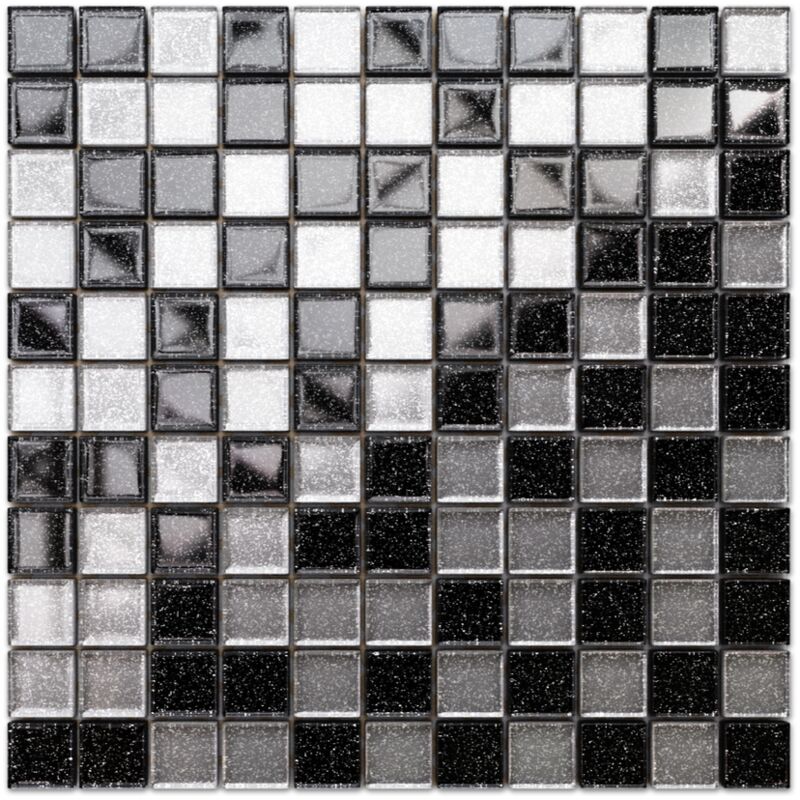 foto del prodotto ilcom mosaico in vetro su rete per bagno e cucina 30cm x 30cm starry black