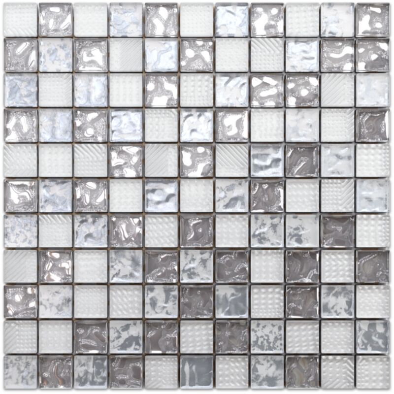 foto del prodotto ilcom mosaico in vetro su rete per bagno e cucina 30cm x 30cm titanic