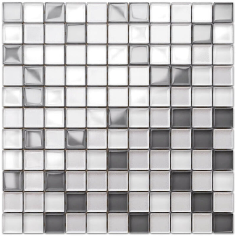 foto del prodotto ilcom mosaico in vetro su rete per bagno e cucina 30cm x 30cm white pearls