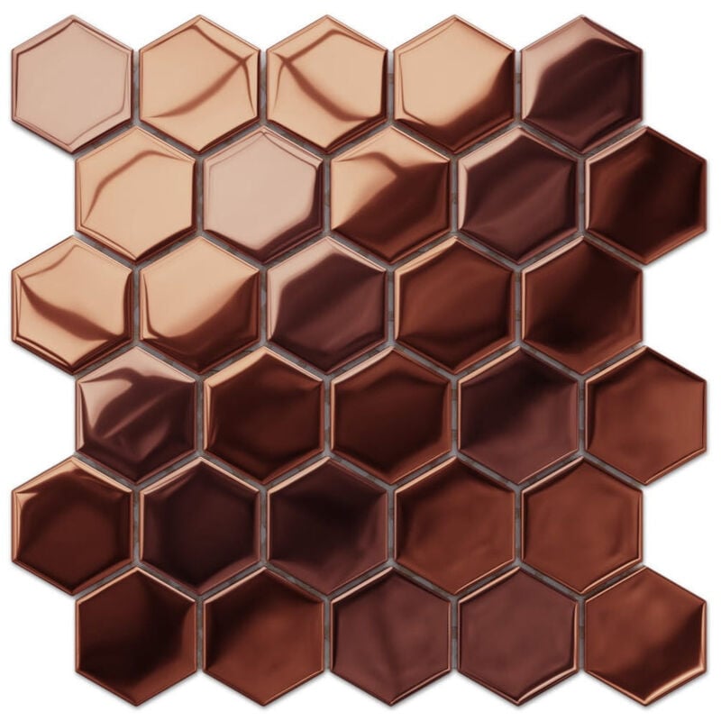 foto del prodotto ilcom mosaico in vetro su rete per bagno o cucina 25.5 cm x 24.7 cm copper exagon