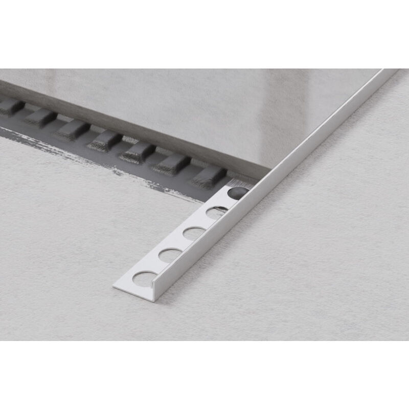foto del prodotto ilcom profilo angolare j universale in acciaio inossidabile per piastrelle 0.8cm x 244cm argento satinato