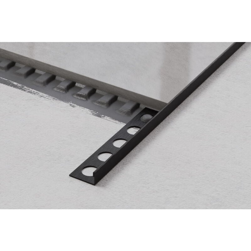 foto del prodotto ilcom profilo angolare j universale in acciaio inossidabile per piastrelle 0.8cm x 270cm nero satinato