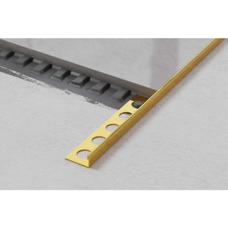 foto del prodotto ilcom profilo angolare j universale in acciaio inossidabile per piastrelle 0.8cm x 270cm oro lucido