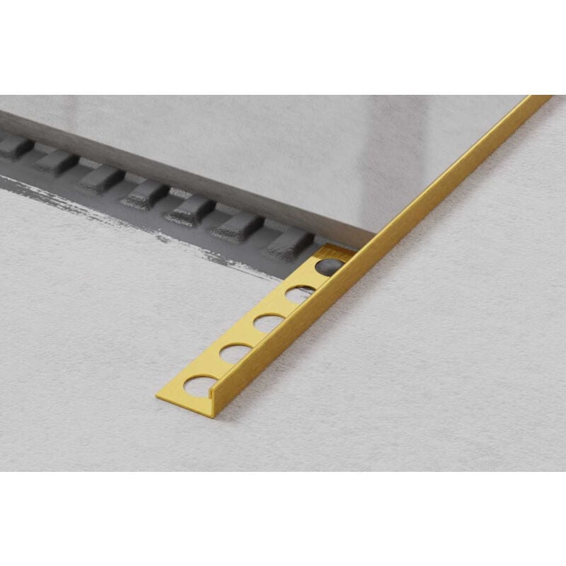 foto del prodotto ilcom profilo angolare j universale in acciaio inossidabile per piastrelle 0.8cm x 270cm oro satinato