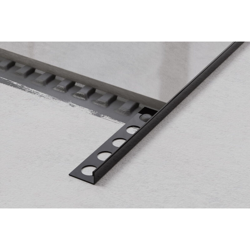 foto del prodotto ilcom profilo angolare j universale in acciaio inossidabile per piastrelle 1.2cm x 270cm nero lucido