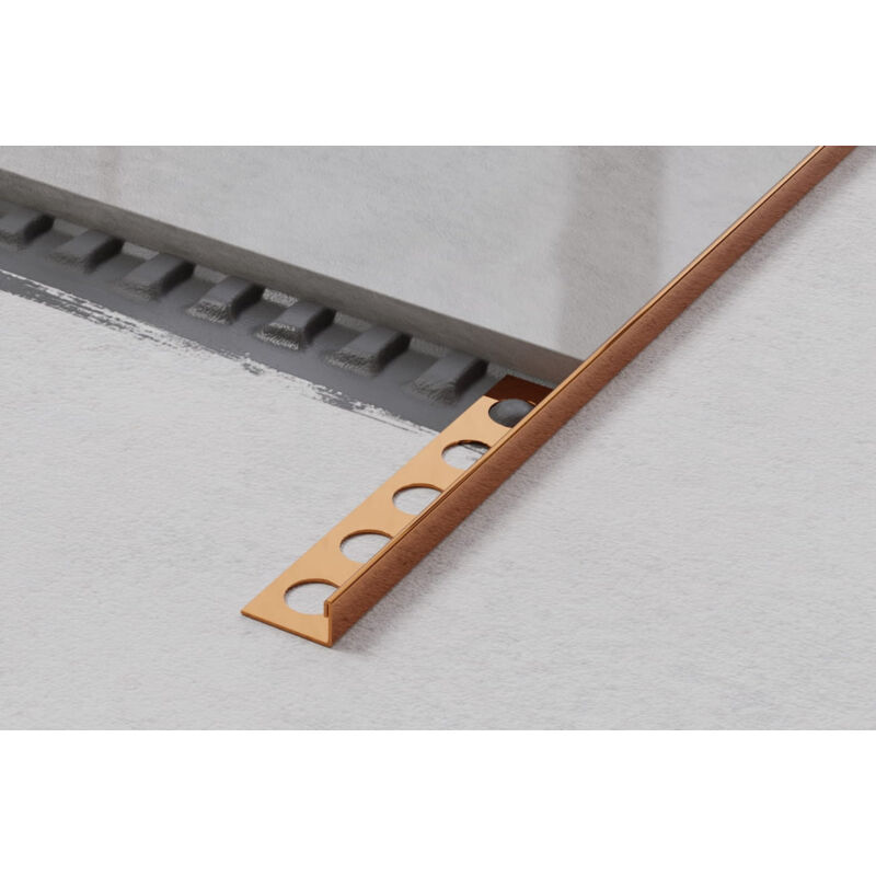 foto del prodotto ilcom profilo angolare j universale in acciaio inossidabile per piastrelle 1cm x 270cm rame lucido