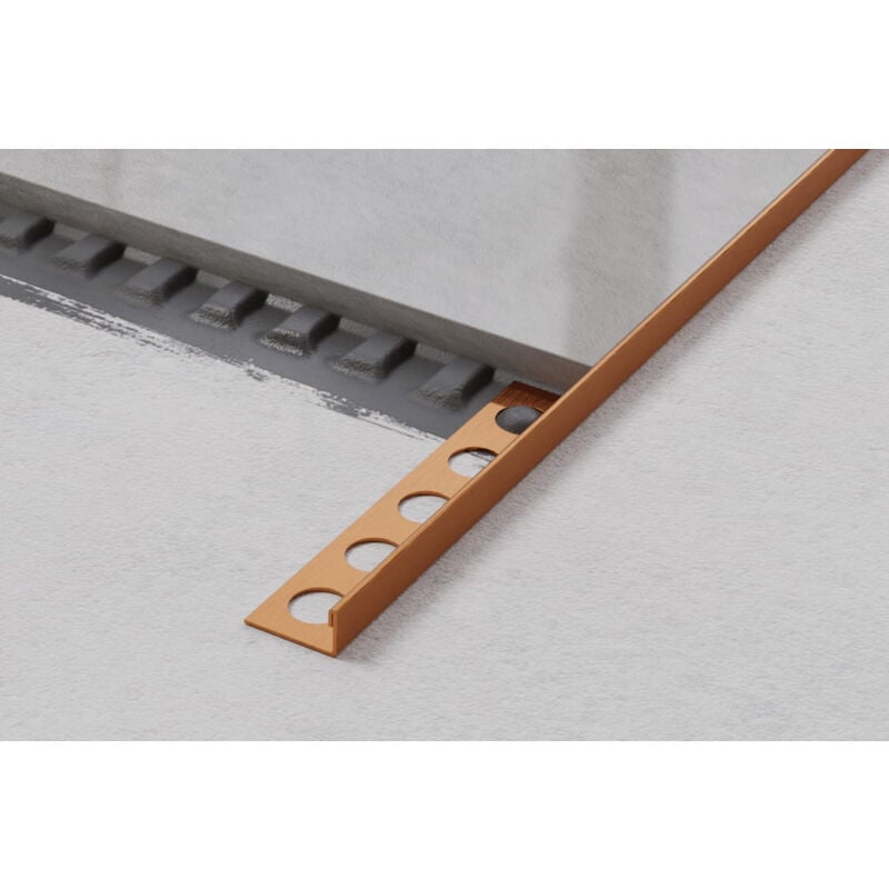 foto del prodotto ilcom profilo angolare j universale in acciaio inossidabile per piastrelle 1cm x 270cm rame satinato