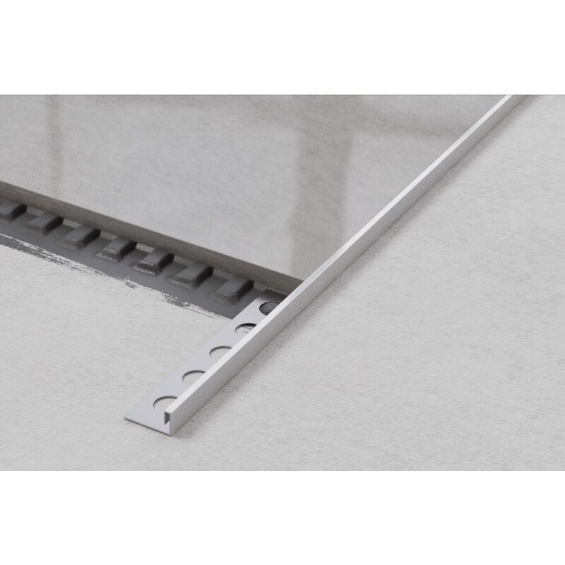 foto del prodotto ilcom profilo angolare js rettificato in acciaio inossidabile per piastrelle 1.2cm x 270cm argento satinato
