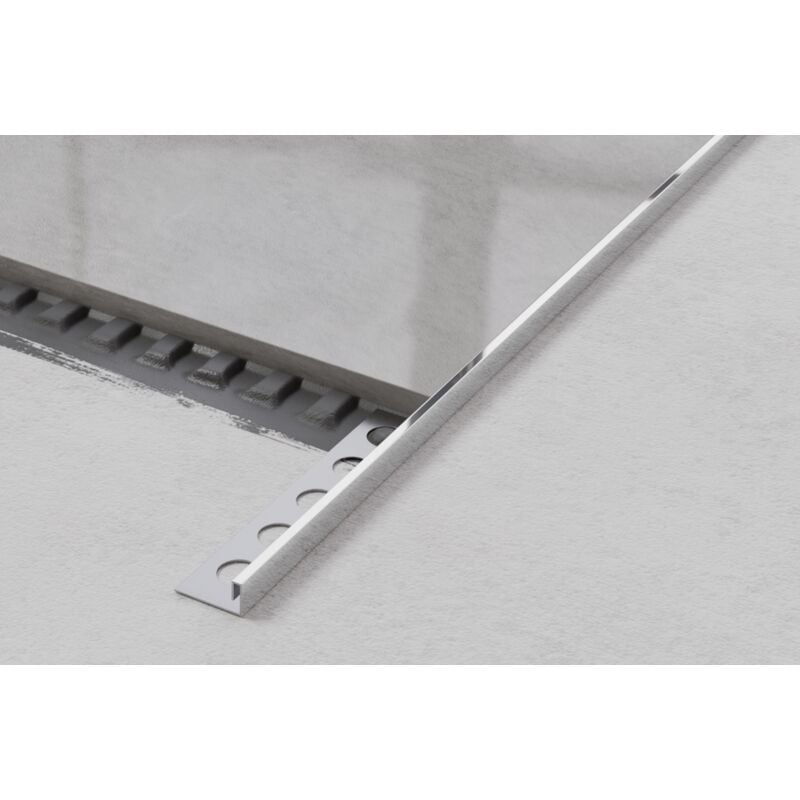 foto del prodotto ilcom profilo angolare js rettificato in acciaio inossidabile per piastrelle 1cm x 244cm argento lucido