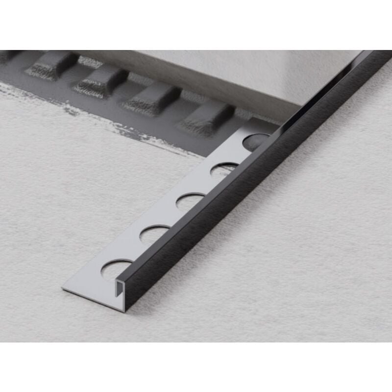 foto del prodotto ilcom profilo angolare js rettificato in acciaio inossidabile per piastrelle 1cm x 244cm nero lucido