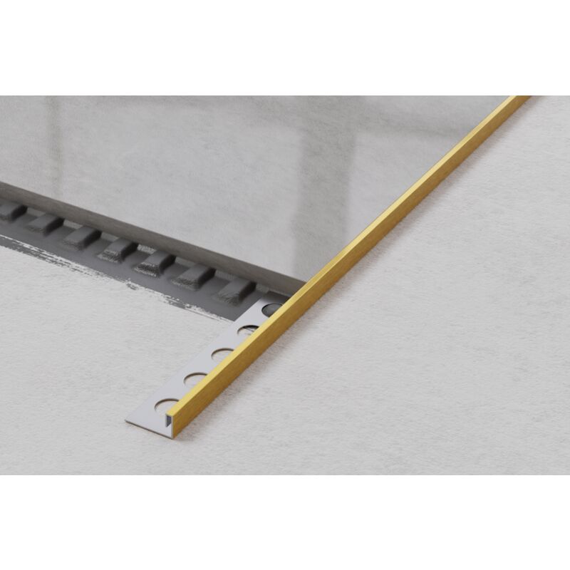 foto del prodotto ilcom profilo angolare js rettificato in acciaio inossidabile per piastrelle 1cm x 244cm oro satinato