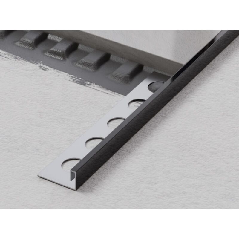 foto del prodotto ilcom profilo angolare js rettificato in acciaio inossidabile per piastrelle 1cm x 270cm nero lucido