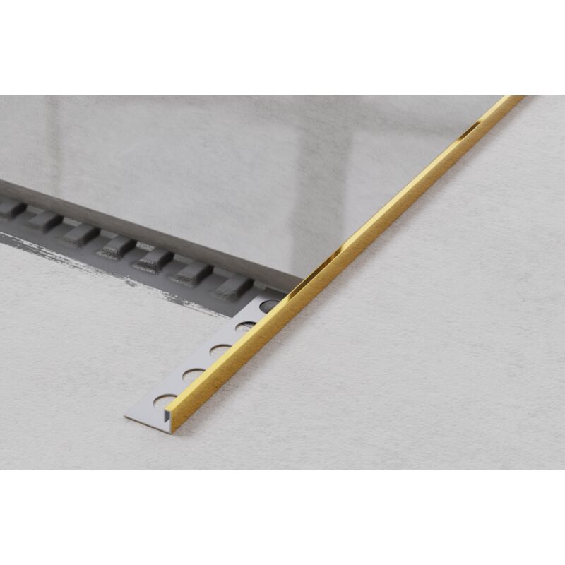 foto del prodotto ilcom profilo angolare js rettificato in acciaio inossidabile per piastrelle 1cm x 270cm oro lucido