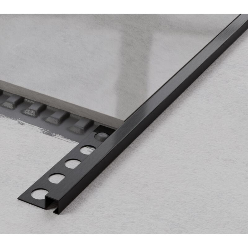 foto del prodotto ilcom profilo angolare q universale in acciaio inossidabile per piastrelle 0.8cm x 244cm nero satinato