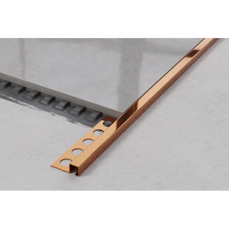 foto del prodotto ilcom profilo angolare q universale in acciaio inossidabile per piastrelle 1cm x 270cm rame lucido