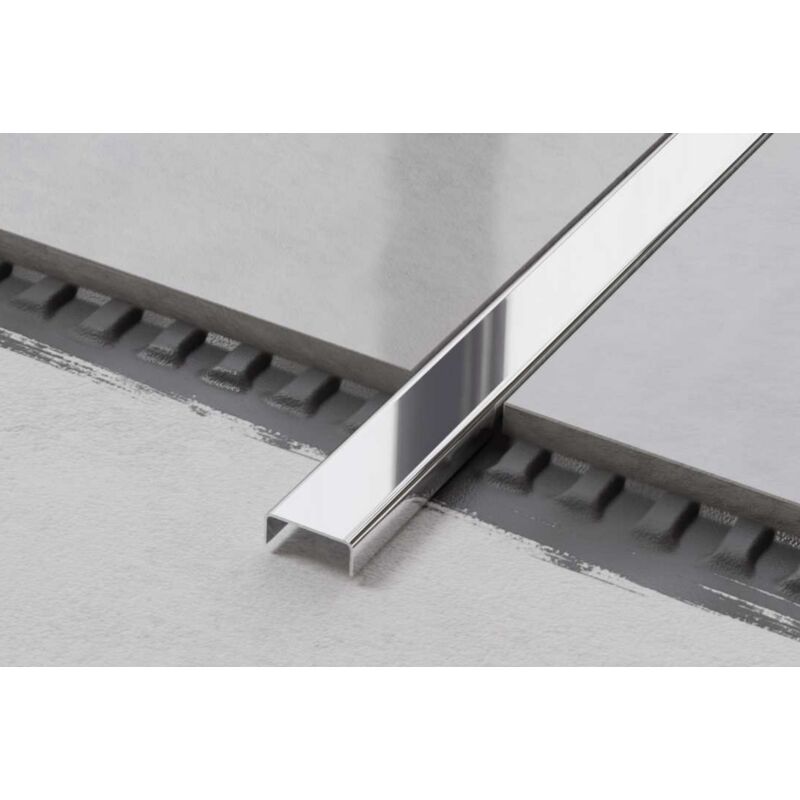 foto del prodotto ilcom profilo c di raccordo in acciaio inossidabile 1cm x 244cm argento lucido