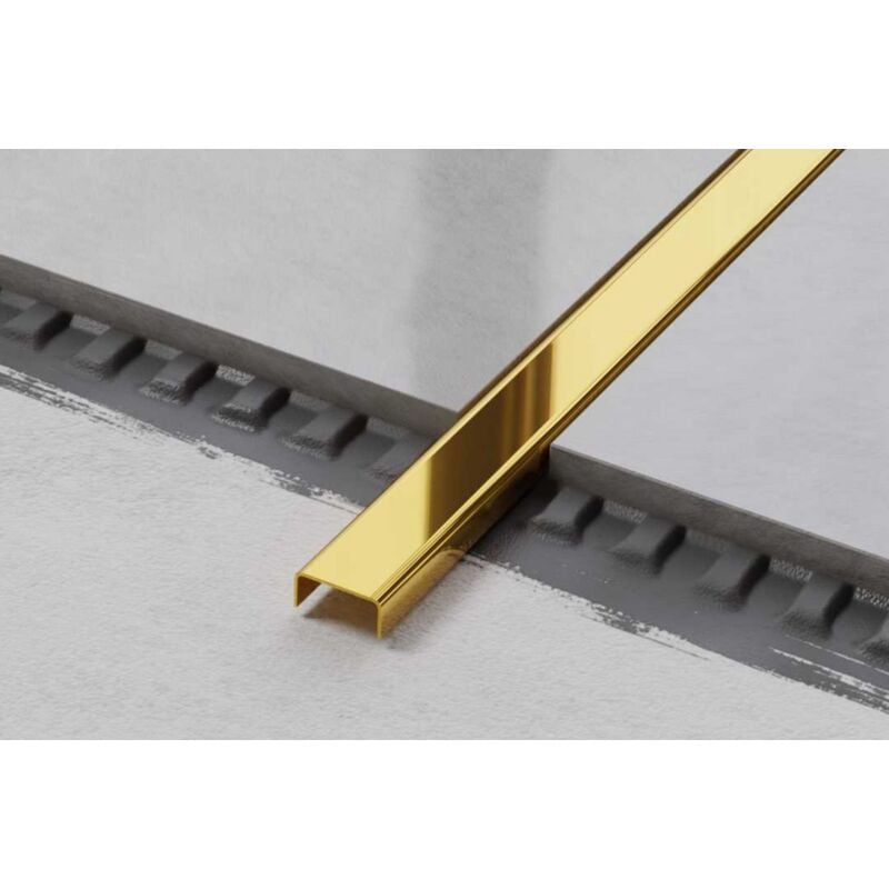 foto del prodotto ilcom profilo c di raccordo in acciaio inossidabile 1cm x 244cm oro lucido