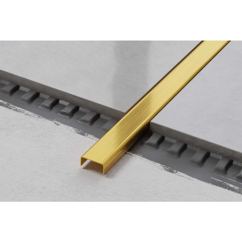 foto del prodotto ilcom profilo c di raccordo in acciaio inossidabile 2cm x 244cm oro satinato
