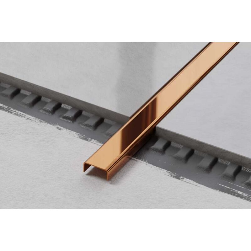 foto del prodotto ilcom profilo c di raccordo in acciaio inossidabile 4cm x 244cm rame lucido