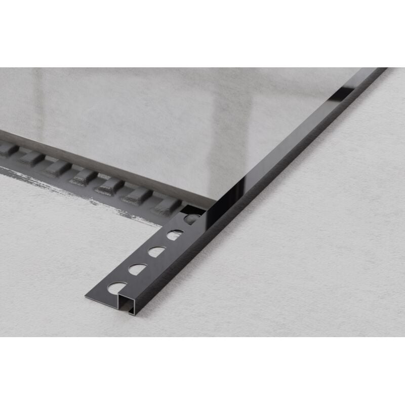 foto del prodotto ilcom profilo decorativo qs in acciaio inossidabile per piastrelle 1.2cm x 270cm nero lucido