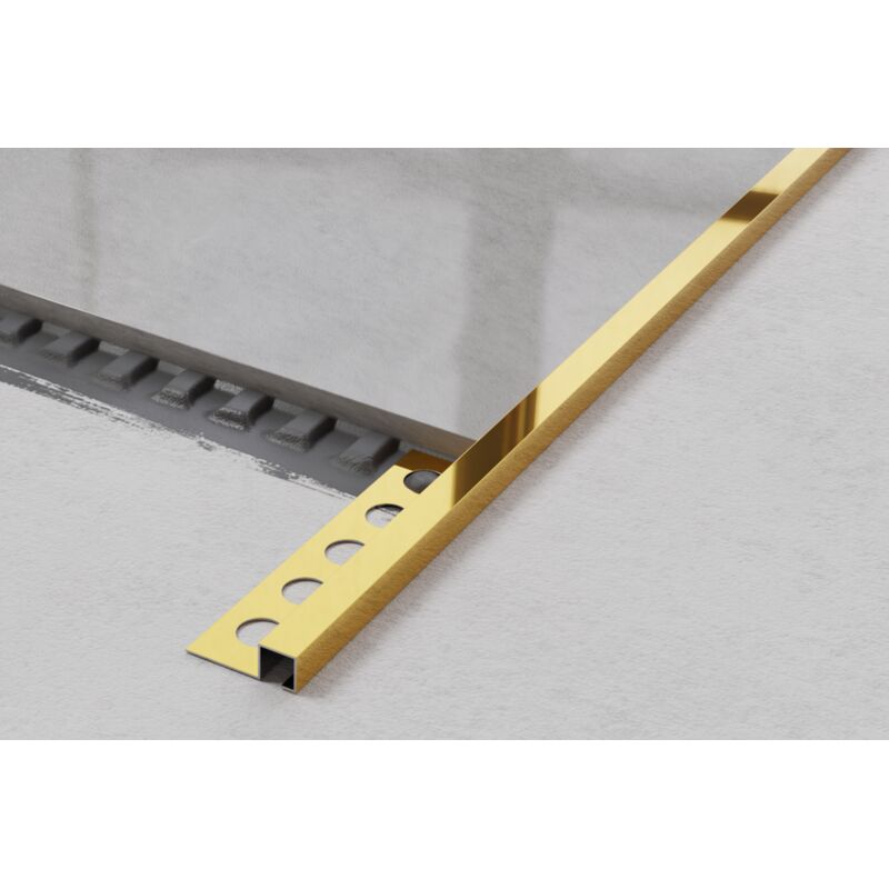 foto del prodotto ilcom profilo decorativo qs in acciaio inossidabile per piastrelle 1.2cm x 270cm oro lucido