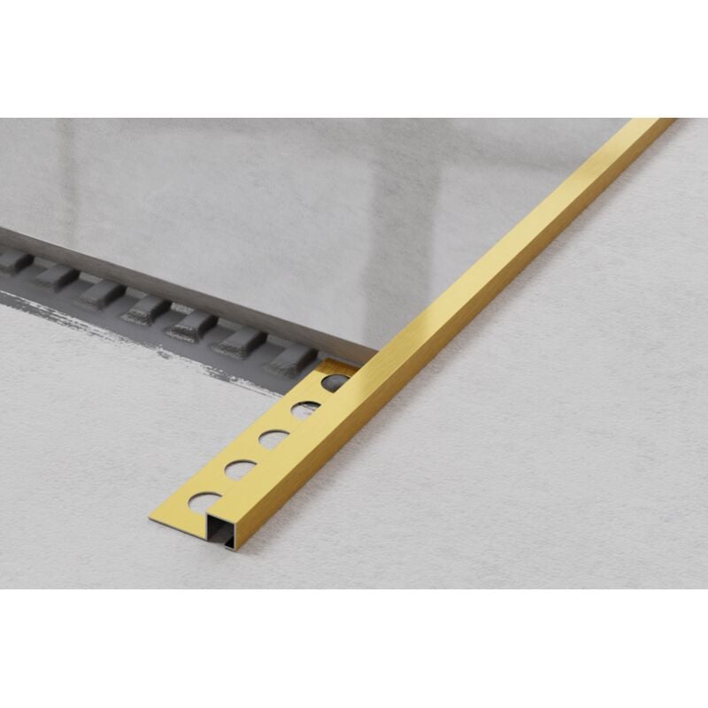 foto del prodotto ilcom profilo decorativo qs in acciaio inossidabile per piastrelle 1.2cm x 270cm oro satinato