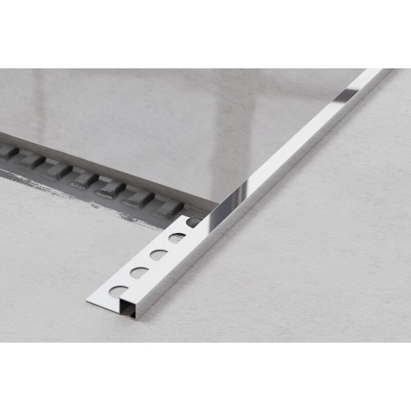 foto del prodotto ilcom profilo decorativo qs in acciaio inossidabile per piastrelle 1cm x 244cm argento lucido