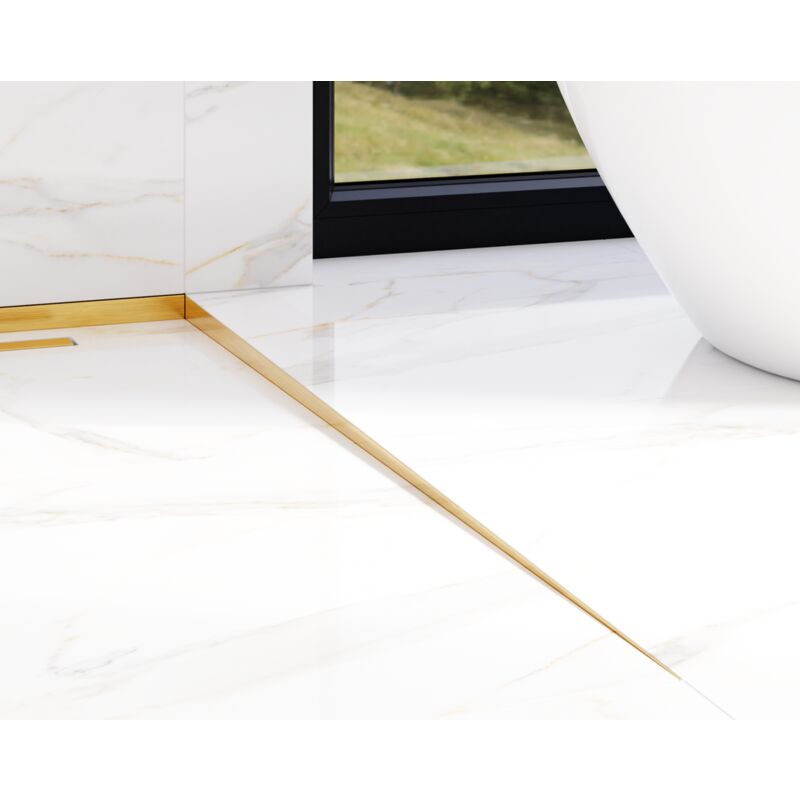 foto del prodotto ilcom profilo laterale destro inclinato per doccia a pavimento oro satinato 1200 x 11 mm