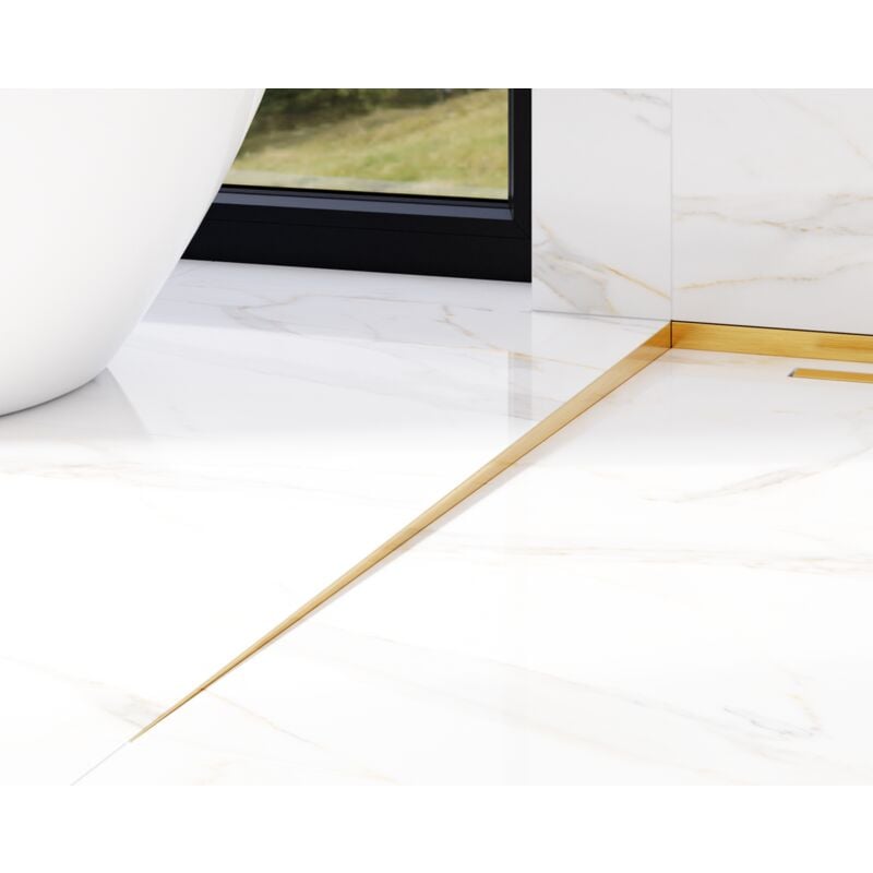 foto del prodotto ilcom profilo laterale sinistro inclinato per doccia a pavimento oro satinato 1800 x 11 mm