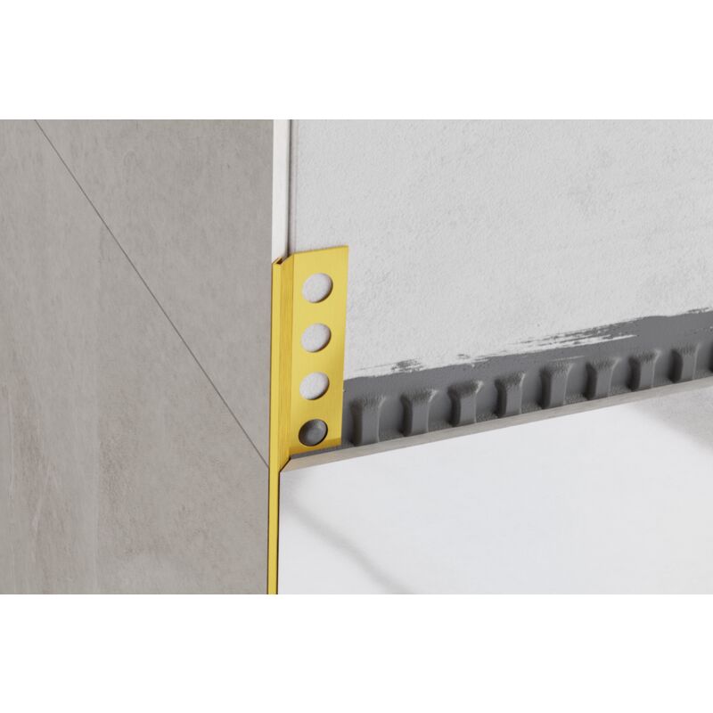 foto del prodotto ilcom profilo rs angolare rettificato a 45 gradi in acciaio inossidabile 1.4cm x 270cm oro satinato