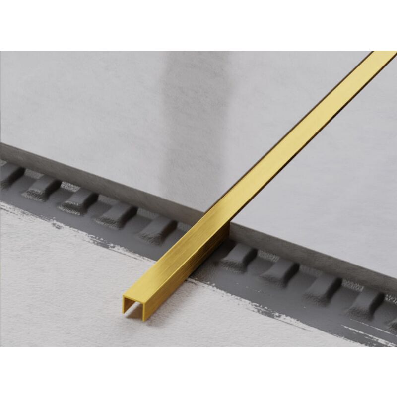 foto del prodotto ilcom profilo u di raccordo rettificato in acciaio inossidabile 1cm x 244cm oro satinato