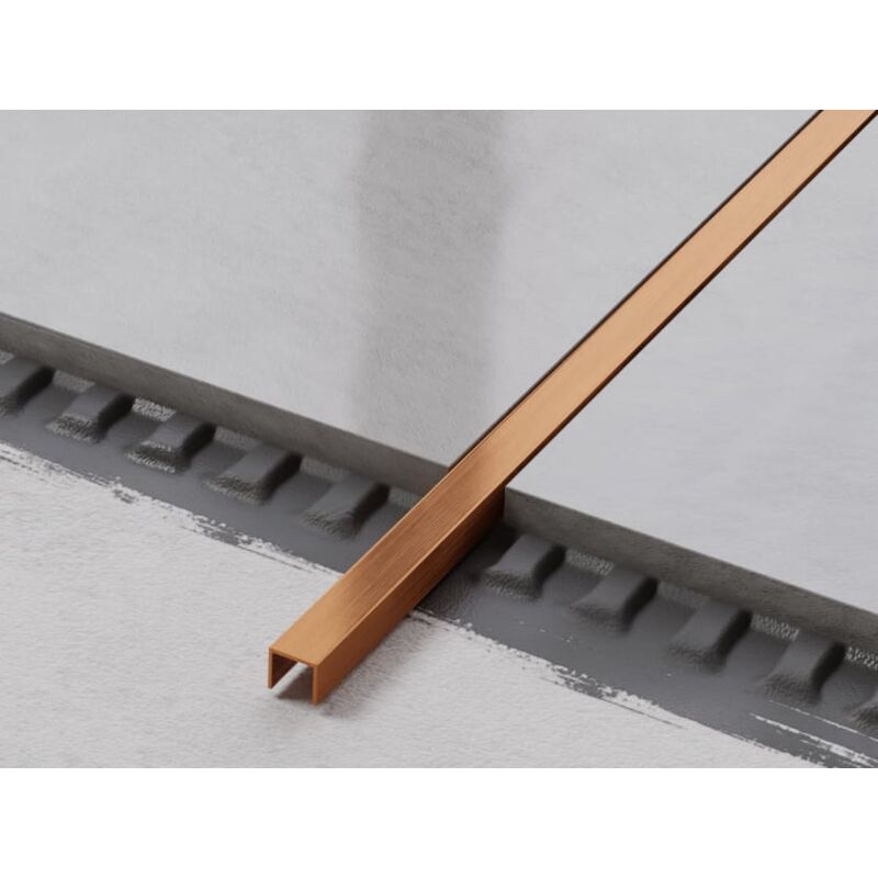 foto del prodotto ilcom profilo u di raccordo rettificato in acciaio inossidabile 1cm x 244cm rame satinato
