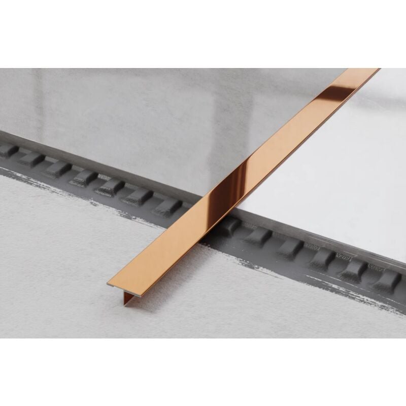 foto del prodotto ilcom profilo universale t coprigiunto in acciaio inossidabile 2cm x 270cm rame lucido