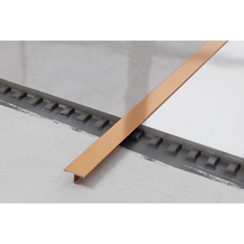 foto del prodotto ilcom profilo universale t coprigiunto in acciaio inossidabile 2cm x 270cm rame satinato