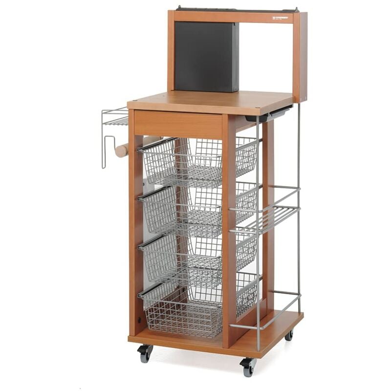 foto del prodotto ilcuciniere carrello cucina, legno massiccio faggio, noce, h117 p46 l60 cm foppapedretti