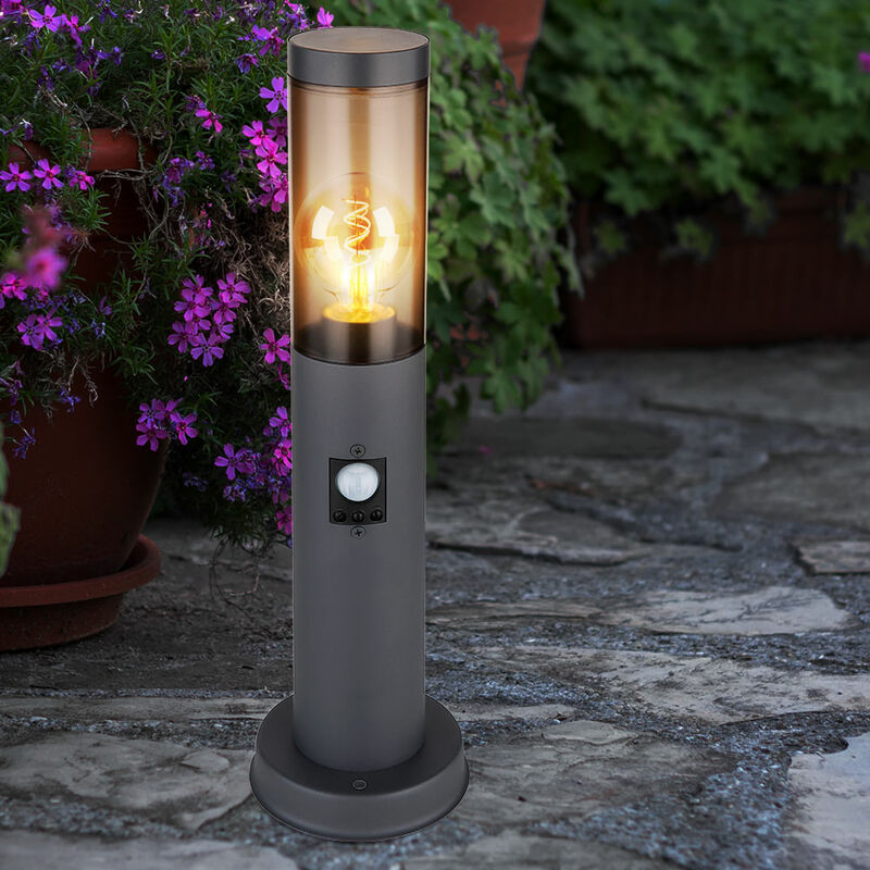 foto del prodotto illuminazione per esterni luce da piedistallo led per esterni fumo antracite con rilevatore di movimento lampada da terra per giardino, metallo