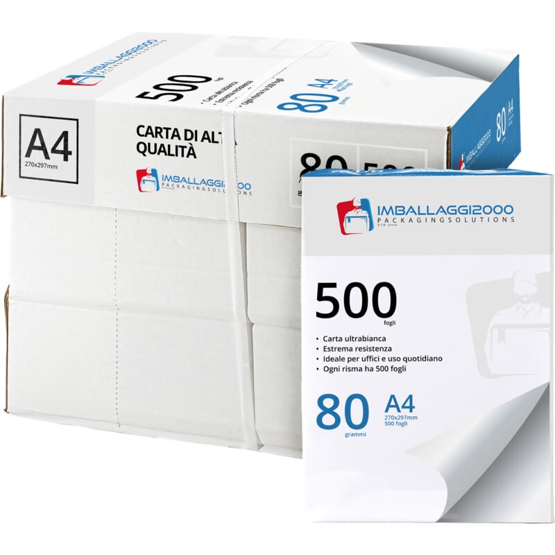 foto del prodotto imballaggi 2000 5 risme da 500 fogli carta a4 per stampante 80gr alta qualit universale