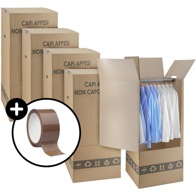 foto del prodotto imballaggi 2000 5 scatole cartone porta abiti con barra appendiabiti 50x50 cm h 120 cm nastro omaggio per trasloco armadio