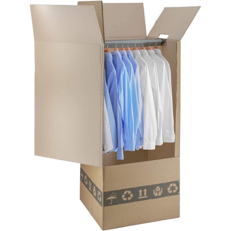 foto del prodotto imballaggi 2000 scatola cartone porta abiti con barra appendiabiti 50x50 cm h 120 cm nastro omaggio per trasloco armadio