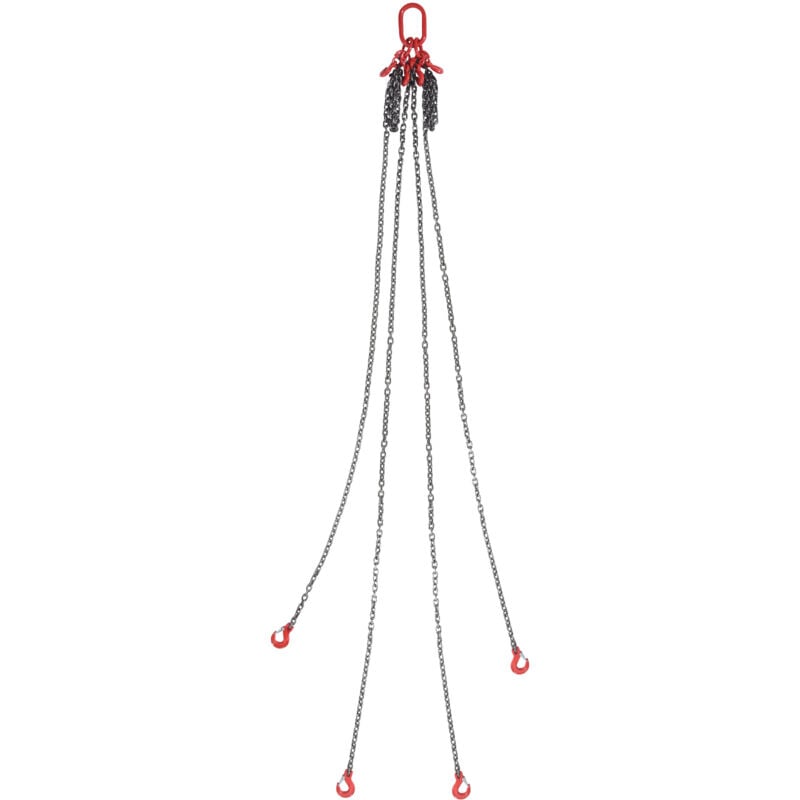 foto del prodotto imbracatura a catena di sollevamento a 4 gambe con ganci e regolatori, 10mm x 300cm, capacita di carico 8344kg, grado 80, per carrello elevatore,