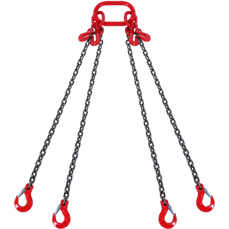 foto del prodotto imbracatura a catena di sollevamento a 4 gambe con ganci e regolatori, 10mm x 300cm, capacita di carico 8344kg, grado 80, per carrello elevatore,