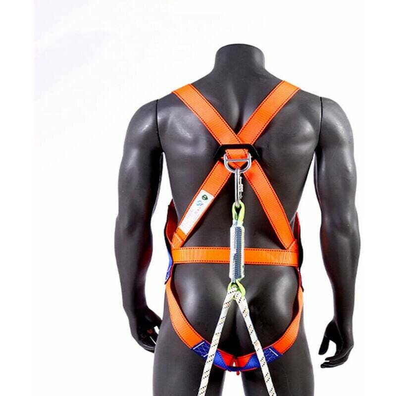 foto del prodotto imbracatura completa per il corpo con cordino ammortizzante, imbracatura completa a cinque punti, lavori in quota in cantiere, arancione lablanc