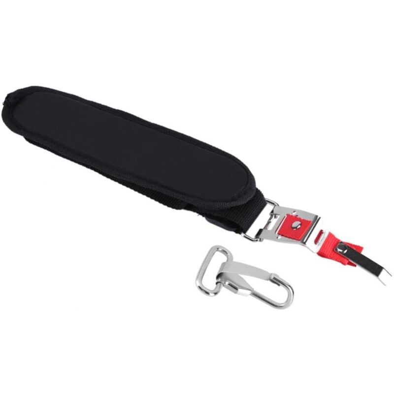 foto del prodotto imbracatura con tracolla regolabile con gancio per decespugliatore, tagliaerba, tagliabordi, tracolla nera, accessorio resistente per