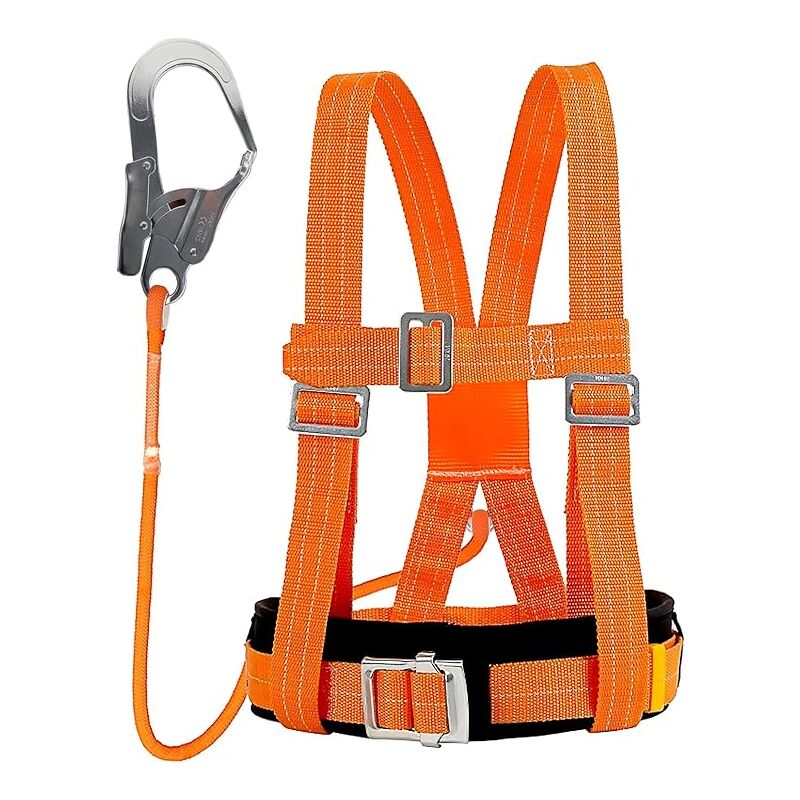 foto del prodotto imbracatura di sicurezza con cordino, imbracatura anticaduta, imbracatura da arrampicata, con supporto ventrale ispessito, portata 100 kg, per lavoro