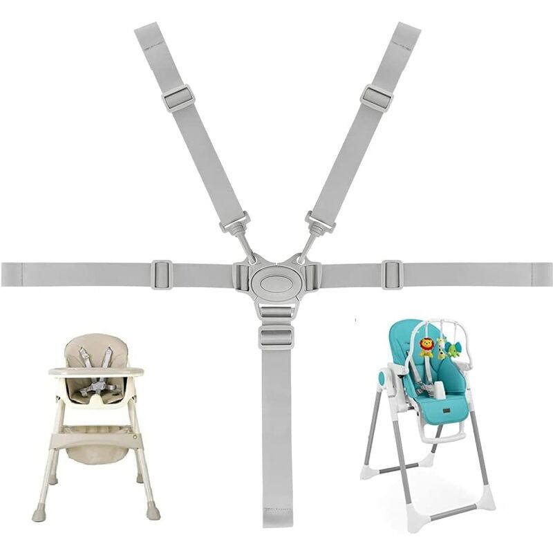 foto del prodotto imbracatura universale per seggiolone, cinghia regolabile per sedia per bambini, con fibbia in pom, attacco di sicurezza, attacco comfort a 5 punti