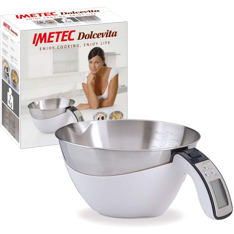 foto del prodotto imetec dolcevita es4 bilancia elettronica da cucina, pesa solidi e liquidi, contenitore estraibile, scala graduata, portata 5 kg, divisione 1 g,